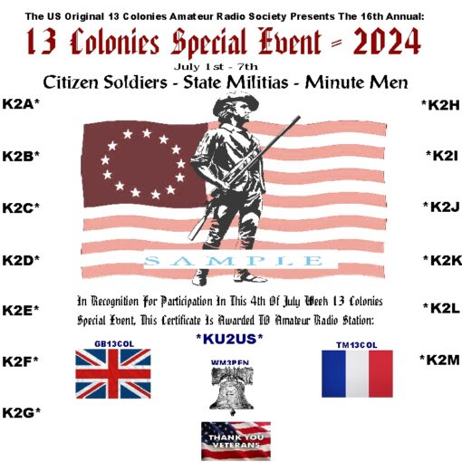 13 Colonies Special Event sample certificate