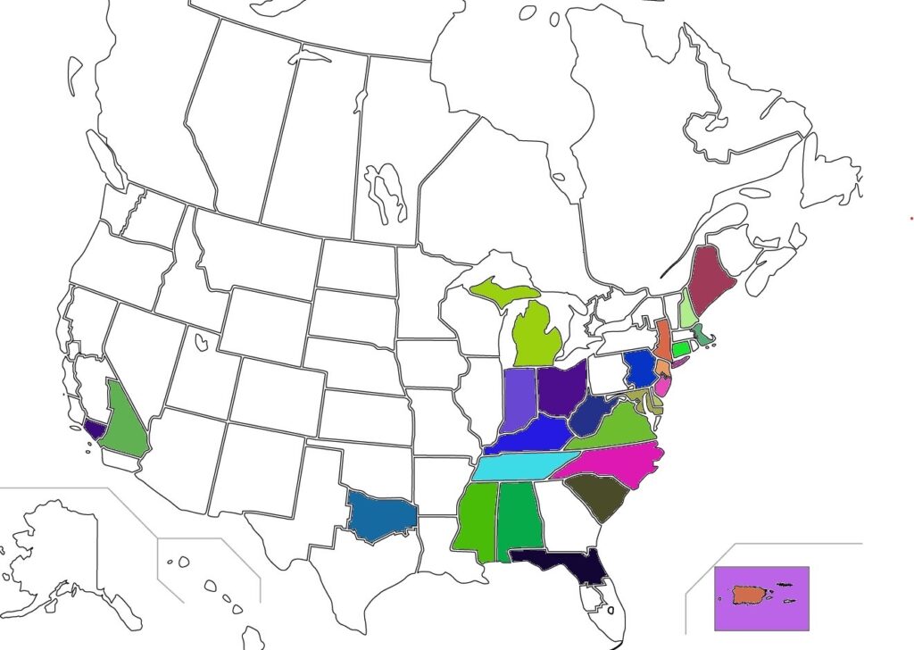 Map of United States showing where the amateur radio club made contacts.