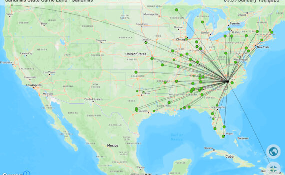 Map of US with lines out to all contacts from the park site.